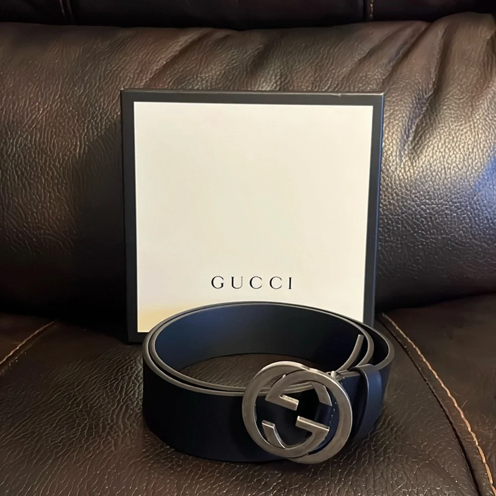 Gucci unisex Interlocking marmont GG leather logo buckle belt NEW - Picture 2 of 9